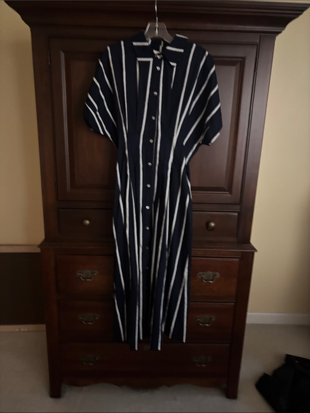 Pinch Navy and White Vertical-Stripe Button Maxi Dress